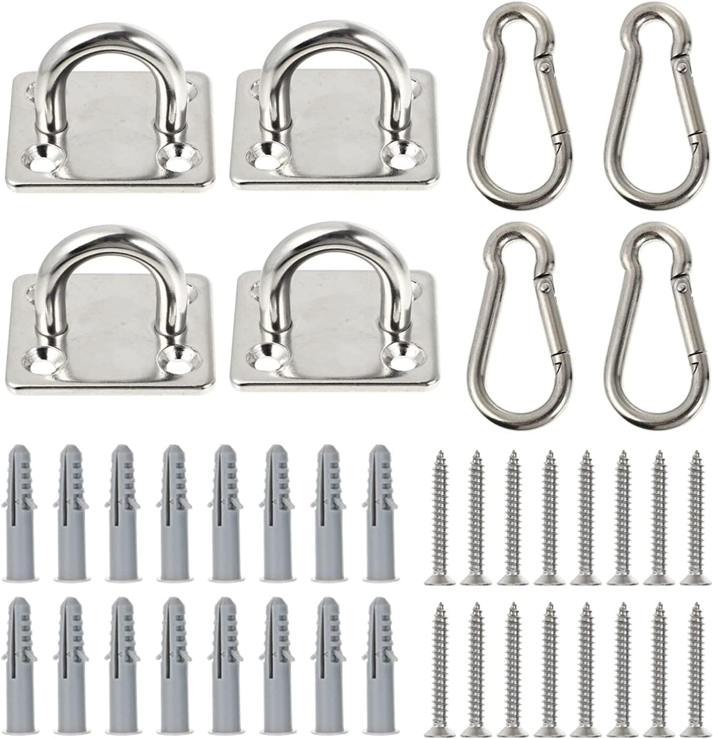 4Pcs Wall Ceiling Mount Bracket Suspension Strap Trainer Mount Anchor Hammock Hanger Stainless Steel Eye Plate Screws Marine Hardware for Yoga Swing Battle Ropes Silver M8