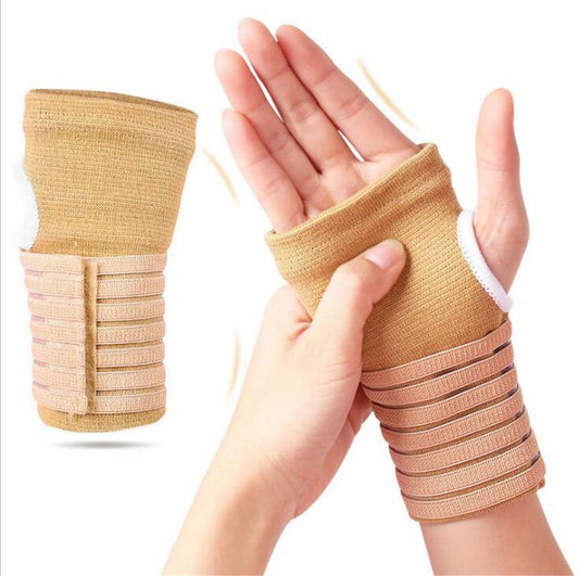 Pricexes Wrist Supports Gloves with Adjustable Strap, 1 Pair Sweat Absorbing and Breathable Compression Gloves for Hand Ache Relief, Wrist Sprain, Typing, Workout, Beige