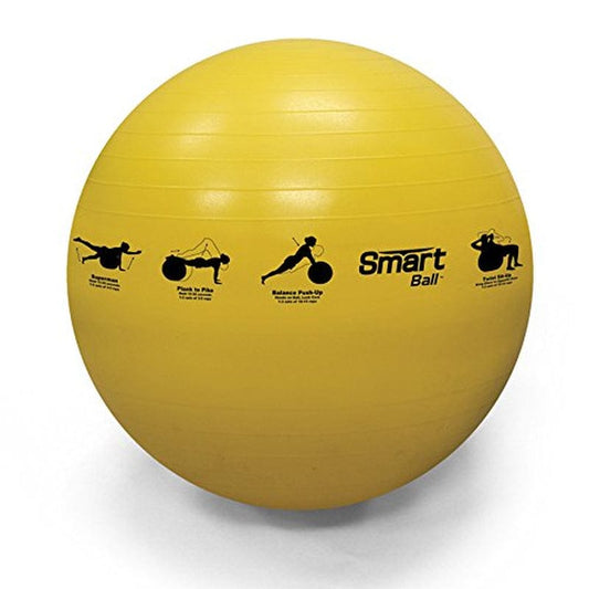 55Cm, Yellow Smart Self-Guided Stability Ball – Exercise Ball for Exercise, Yoga, Pilates, Office Ball Chair and More, 13 Exercises Printed on Ball for Easy Reference, Prism Fitness
