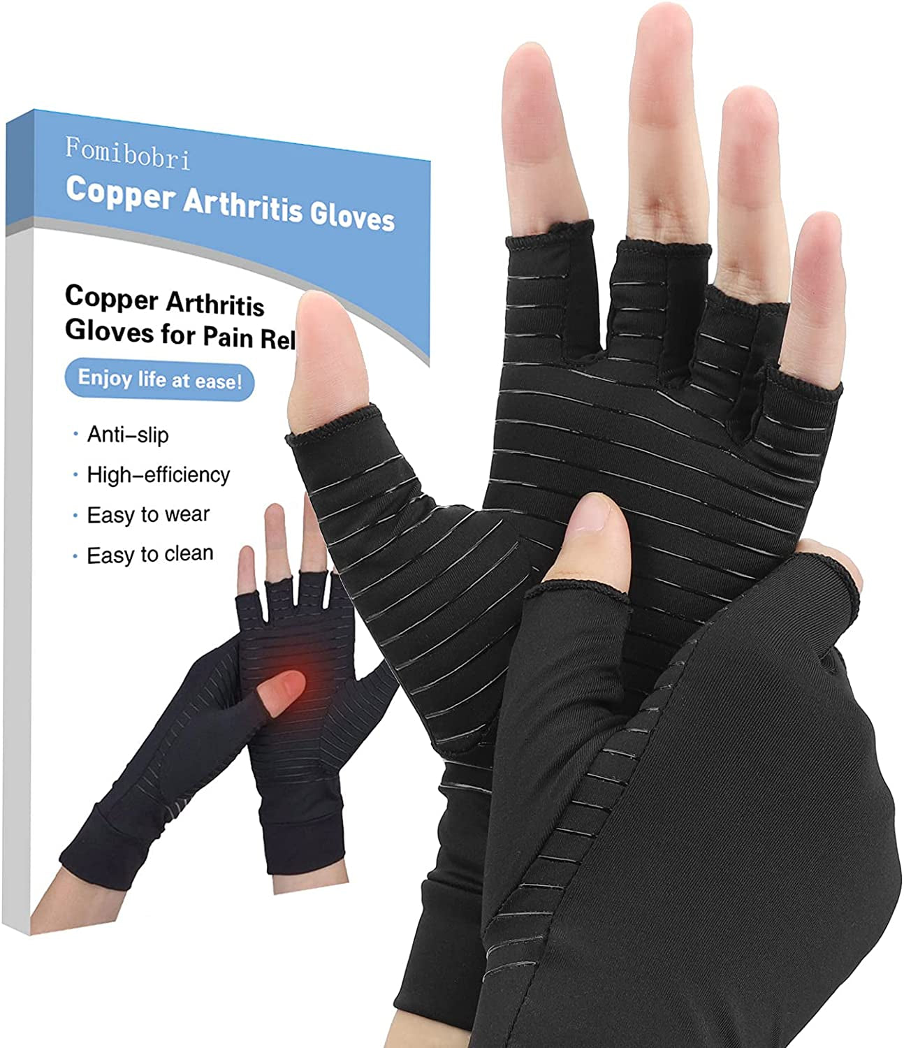 Compression Gloves, Fomibobri Copper Arthritis Gloves Can Relieve Joint Pain, Carpel Tunnel, Rheumatoid Arthritis-X-Large