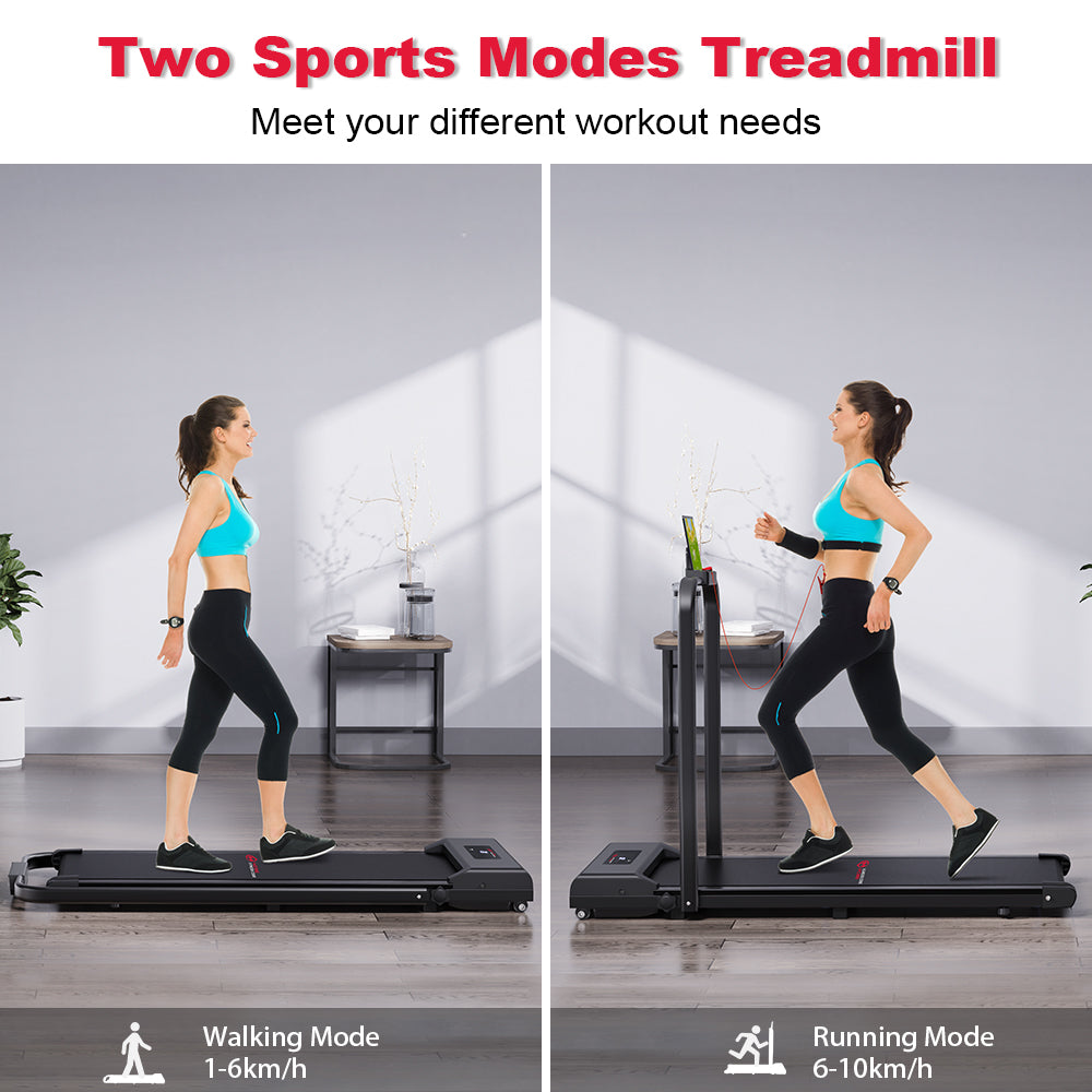2 in 1 Folding Treadmill, Under Desk Treadmill, 1-10KM/H Walking Jogging Machine for Home Office