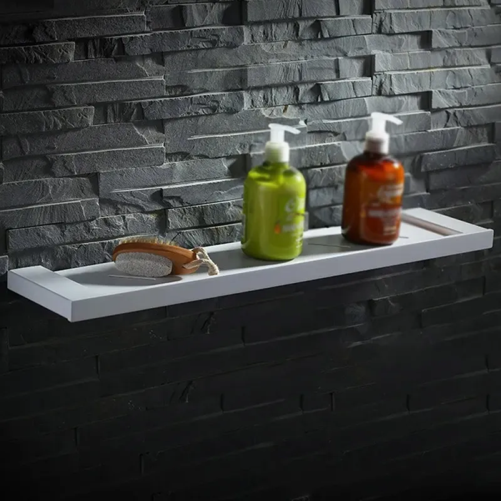 Modern Stainless Steel Bathroom Wall Shelf in White - Single Square