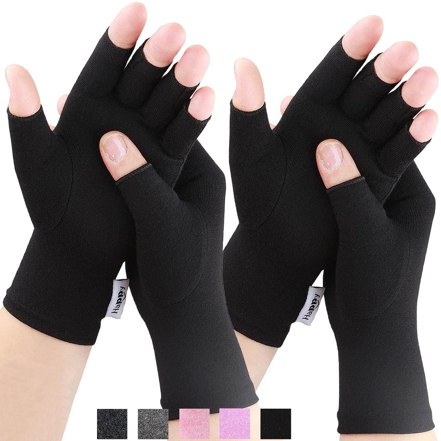 Happymart 2 Pairs Compression Gloves Arthritis Gloves, Fingerless Gloves for Women & Men,Gloves for Rheumatoid & Osteoarthritis (Pink, Medium-2 Pairs)