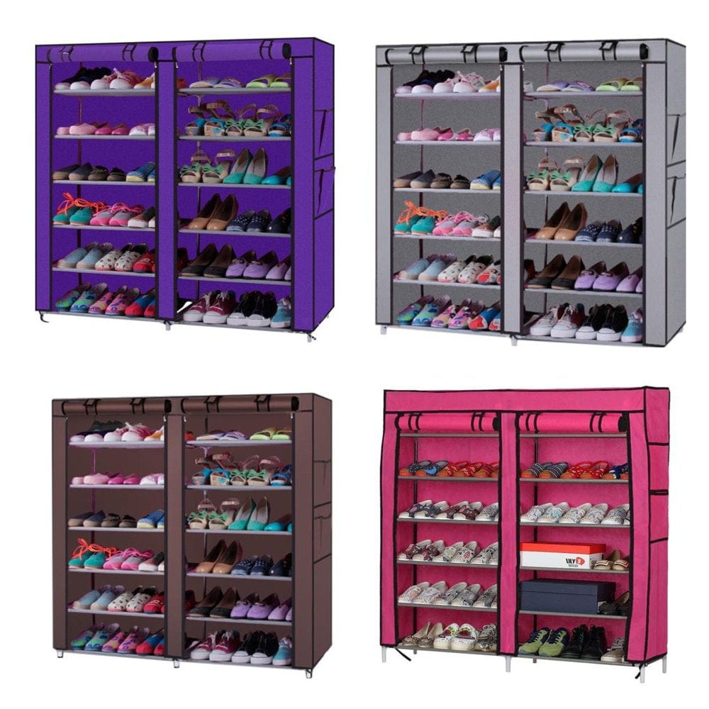 6 Layers 12 Shelves Shoe Rack Shoe Shelf Shoe Storage Cabinet Organizer Space Saving Shoes Tower with Non-Woven Fabric Cover ,Coffee
