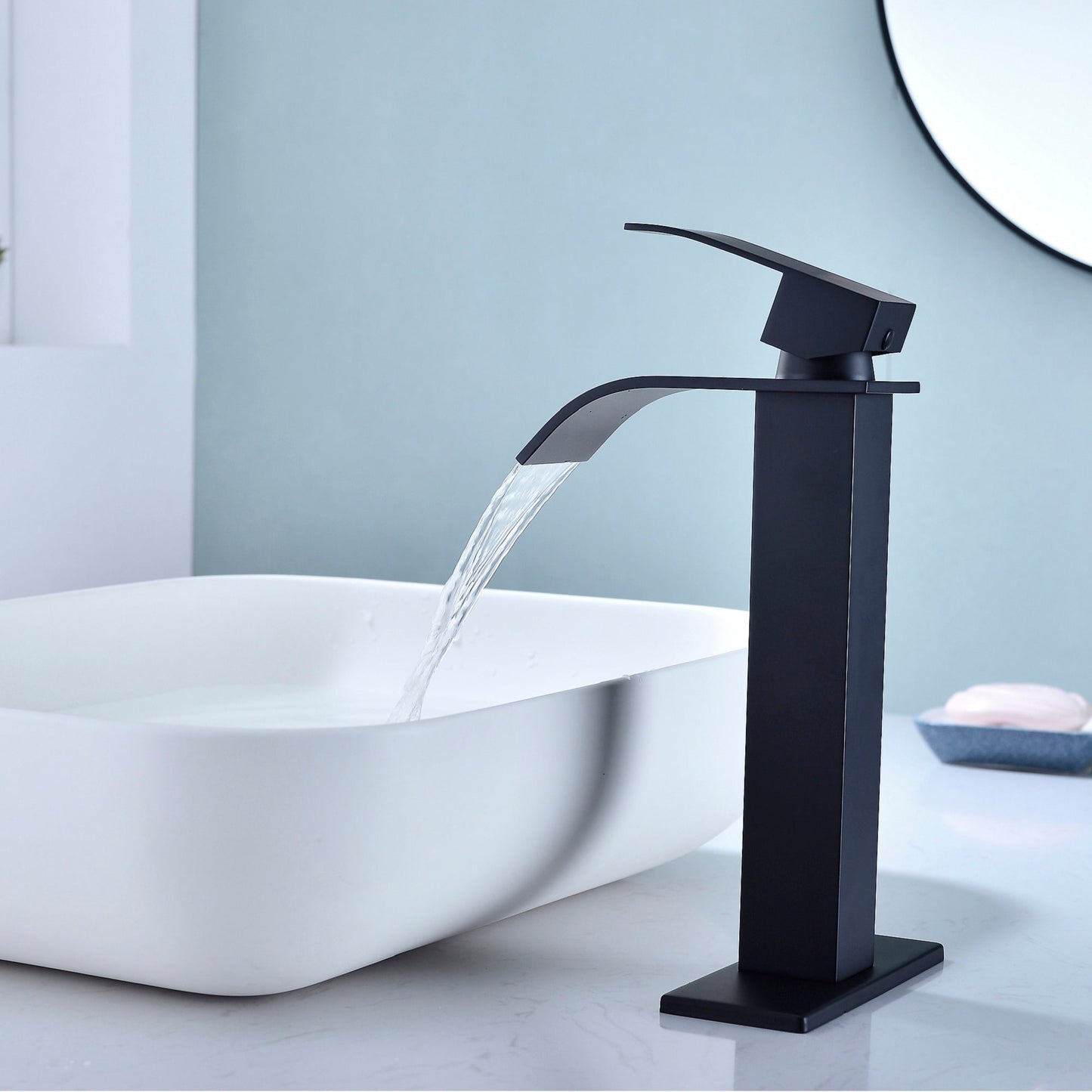 Waterfall Spout Bathroom Faucet Single Handle Vanity Sink Faucet
