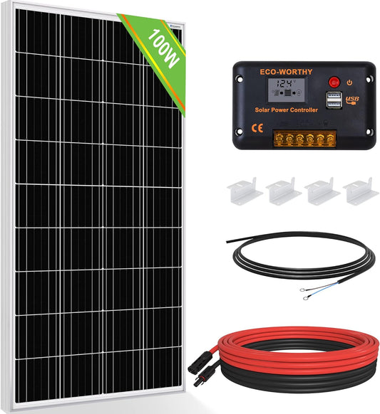 ECO-WORTHY 100 Watt 12 Volt Solar Panel Kit - $60
