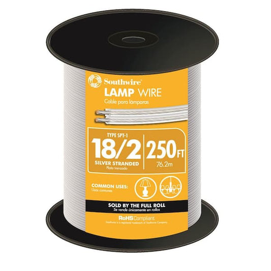 Lamp Wire Indoor Heat Resistant 250 ft. 18/2 Silver Stranded