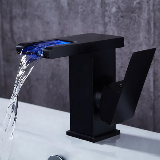 LED Antique Black Waterfall Bathroom Faucet with Single Hole