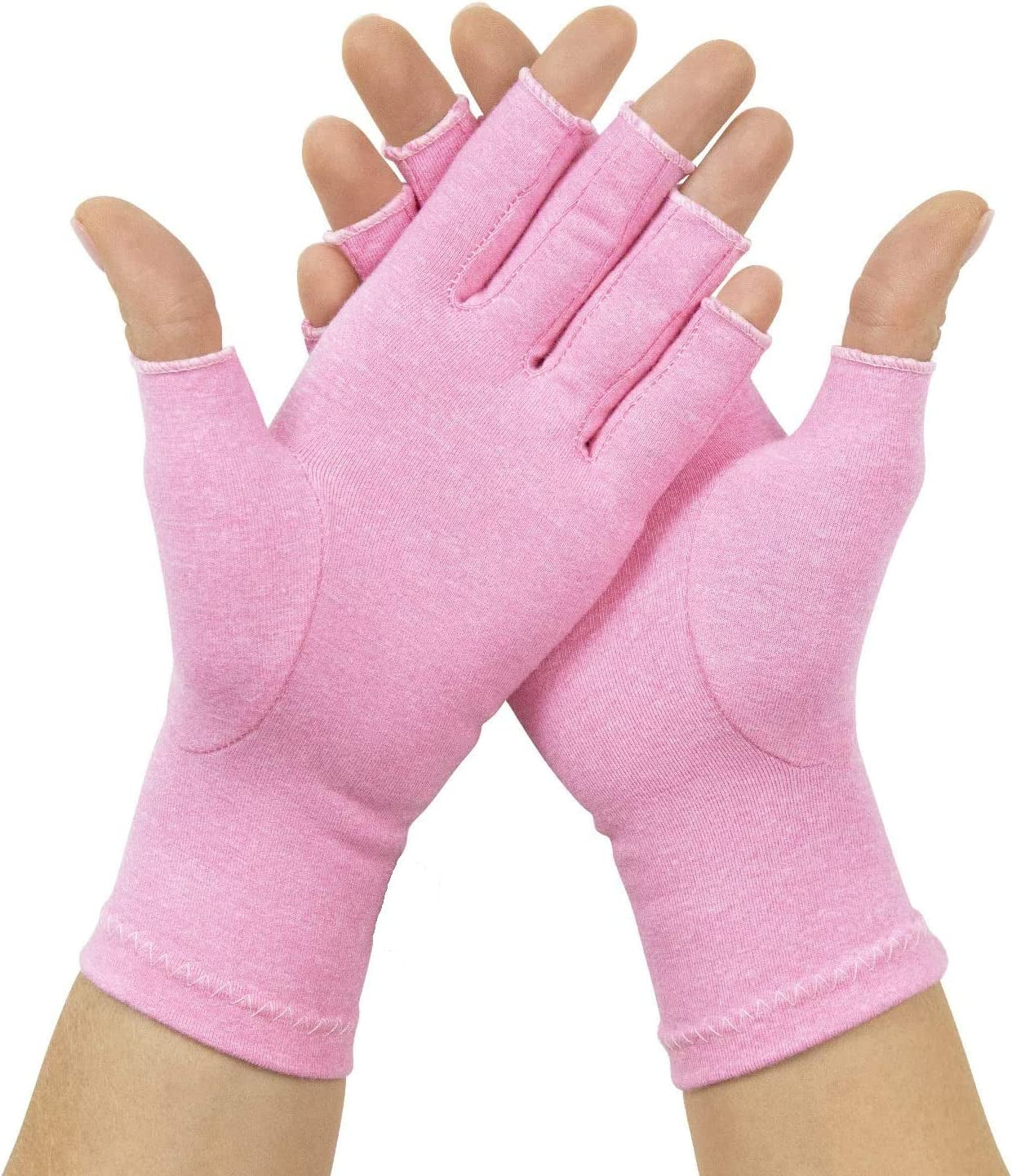 Gogreen Sprouter David Copper Compression Arthritis Gloves. Best Copper Infused Glove for Arthritis Hands, Carpal Tunnel, Computer Typing, Hand Support. Fingerless for Women and Men (Pink, Large)
