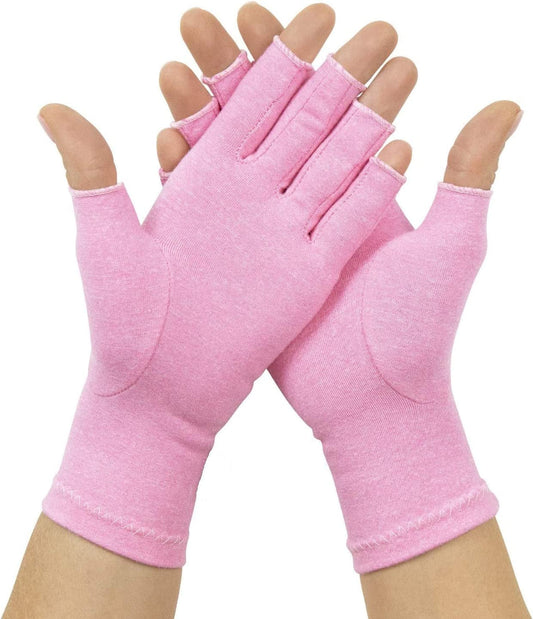Gogreen Sprouter David Copper Compression Arthritis Gloves. Best Copper Infused Glove for Arthritis Hands, Carpal Tunnel, Computer Typing, Hand Support. Fingerless for Women and Men (Pink, Large)