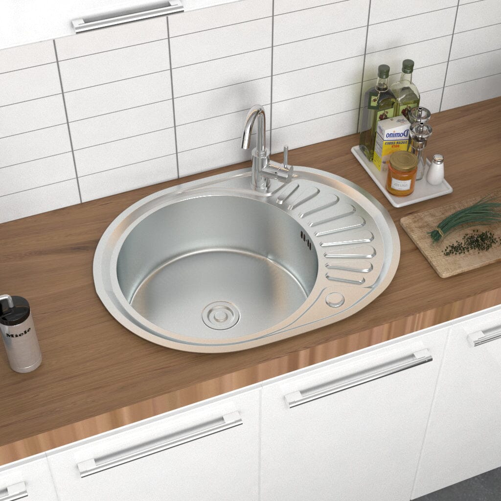 Large Inset Stainless Steel Kitchen Sink Kitchen Sinks Living and Home 57cm W x 45cm D x 17.5cm H