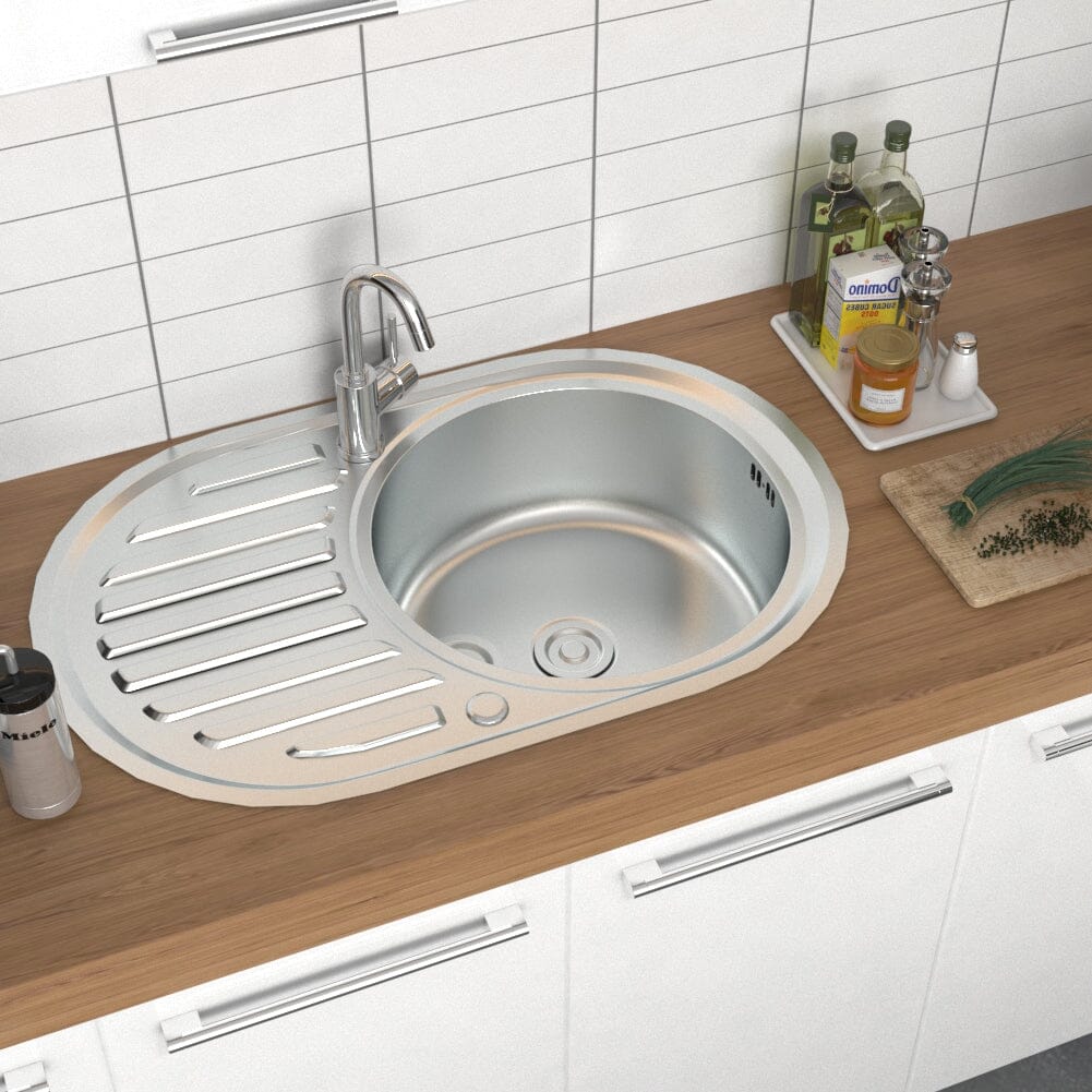 Large Inset Stainless Steel Kitchen Sink Kitchen Sinks Living and Home 70cm W x 50cm D x 17.5cm H
