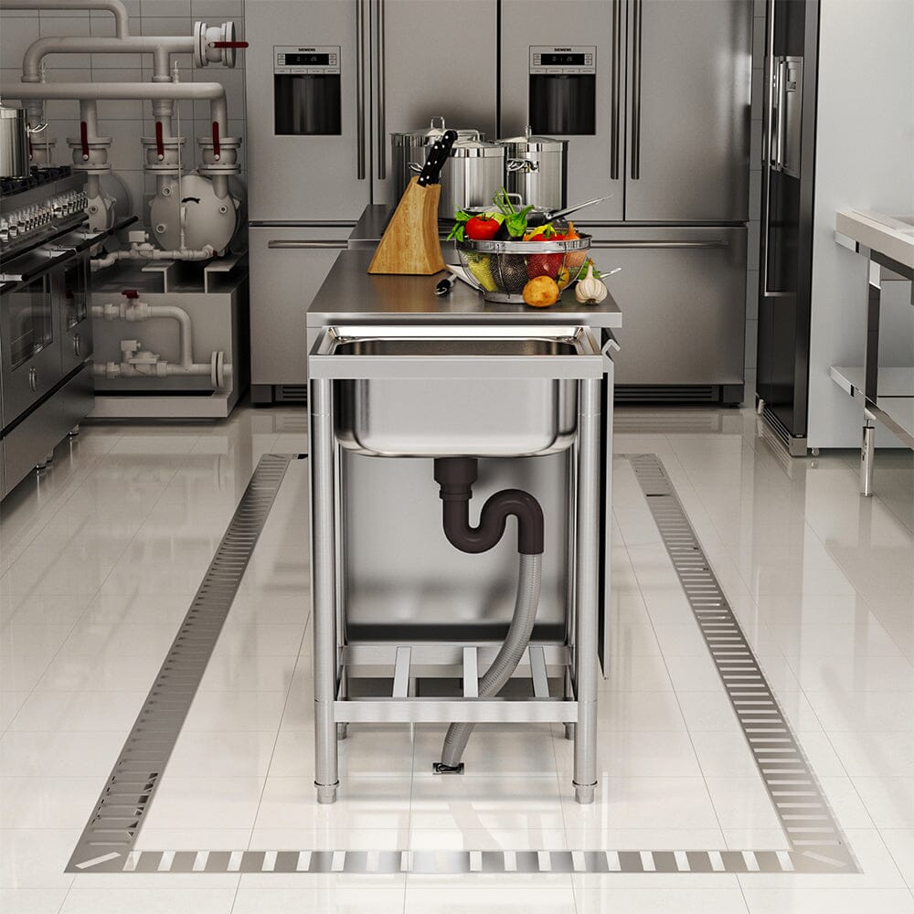 50cm W Silver Kitchen Commercial Sink Stainless Steel with Shelf