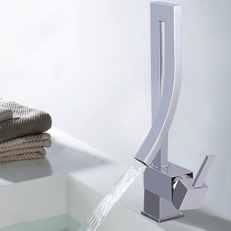 Brass Square Deck-mounted Hot and Cold Mixer Bathroom Faucet