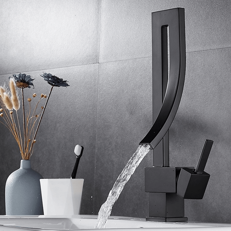 Brass Square Deck-mounted Hot and Cold Mixer Bathroom Faucet