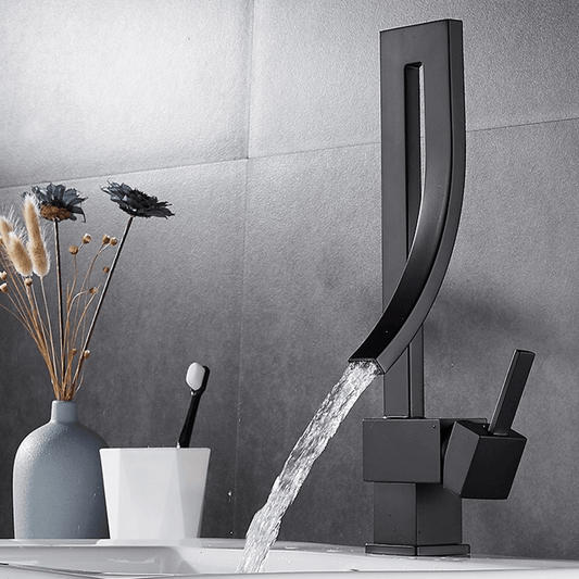 Brass Square Deck-mounted Hot and Cold Mixer Bathroom Faucet