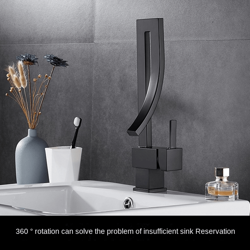 Brass Square Deck-mounted Hot and Cold Mixer Bathroom Faucet