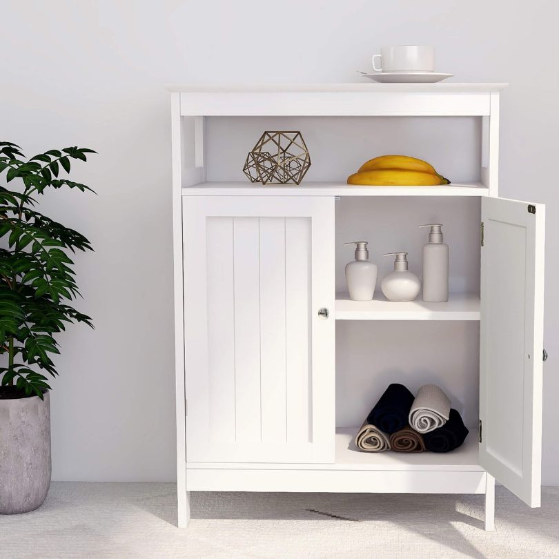 Contemporary White Bathroom Standing Storage Cabinet with Shutter Doors