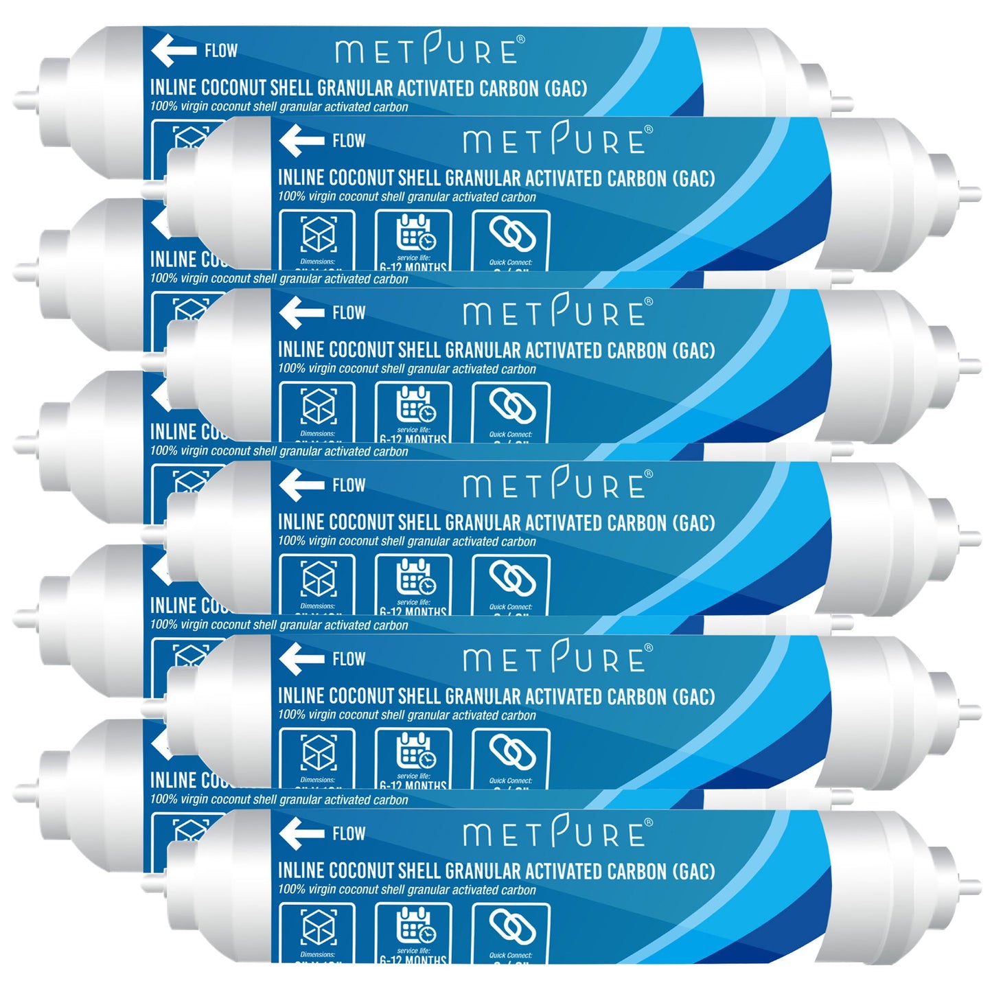 Metpure 2" x 10" RO Carbon Post Filter GAC Coconut Shell Granular Activated Carbon 3/8" Inline Water Filter for Reverse Osmosis Water Filter System, Refrigerator, Ice Maker. 3/8" Quick Connect.