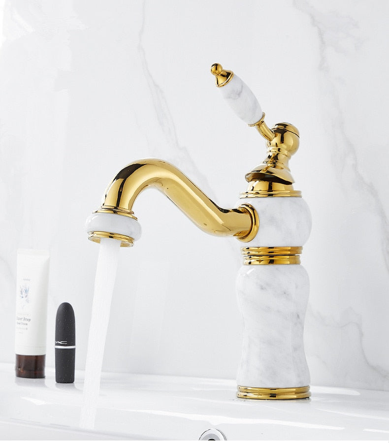 modern brass and marble bathroom faucet