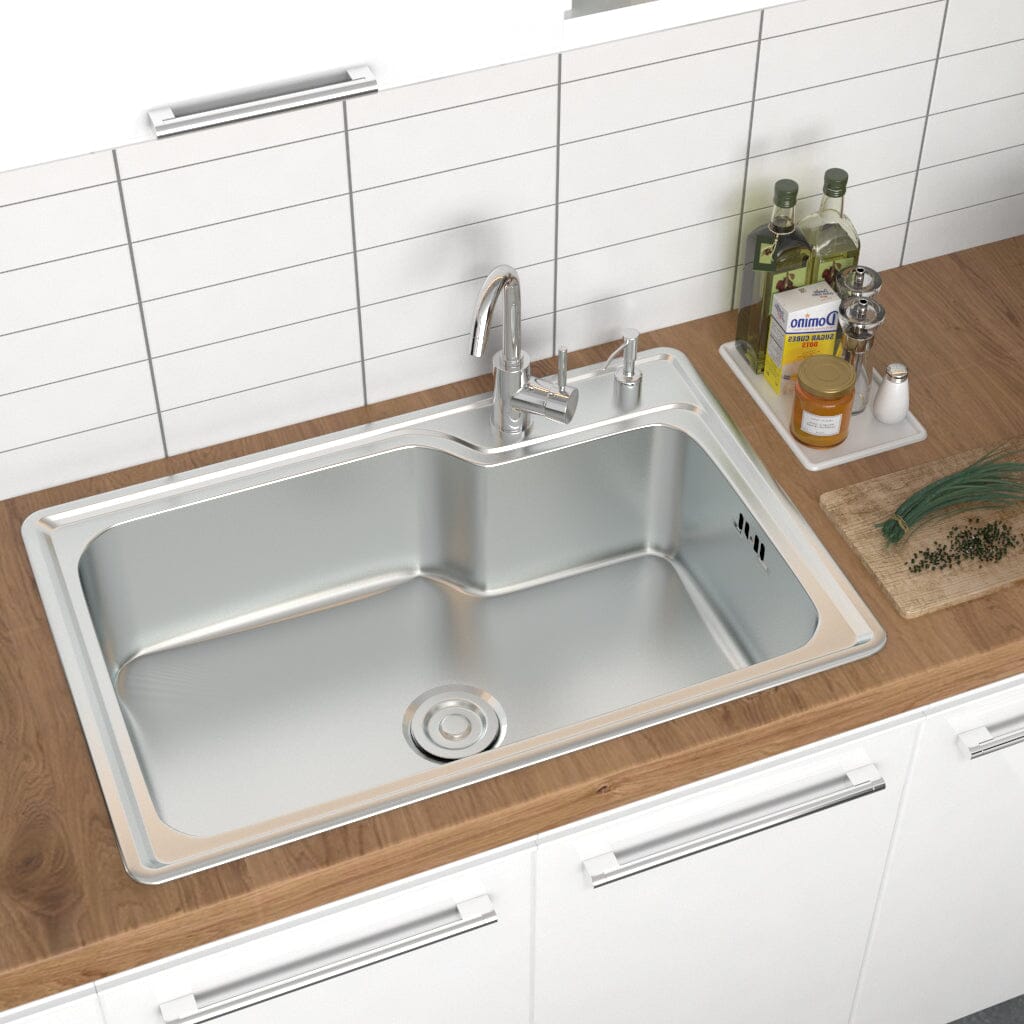 60/68cm W Stainless Steel Kitchen Sink Single Bowl Catering Kitchen Sinks Living and Home 68cm W x 45cm D x 21cm H