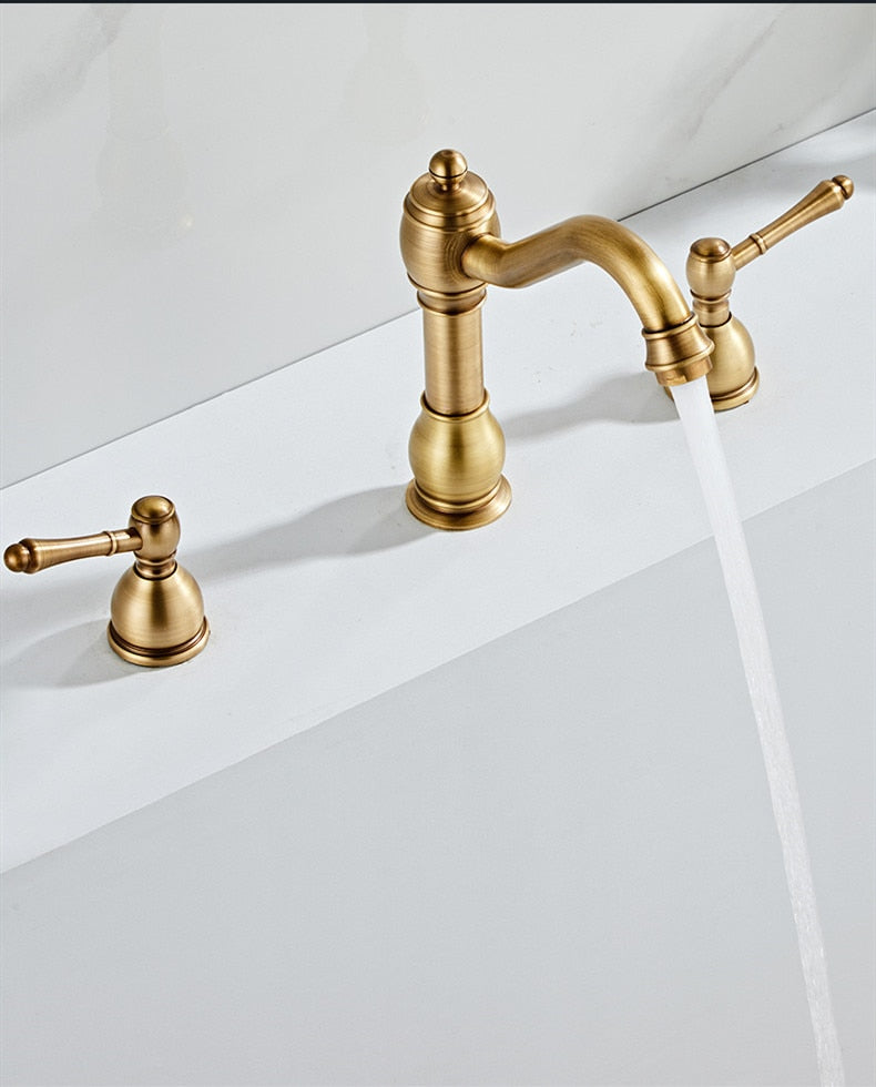 Widespread Antique Brass Double Handle Bathroom Faucet