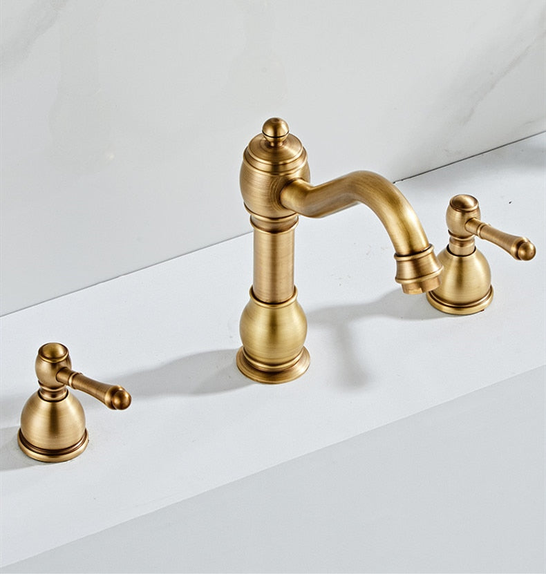 Widespread Antique Brass Double Handle Bathroom Faucet