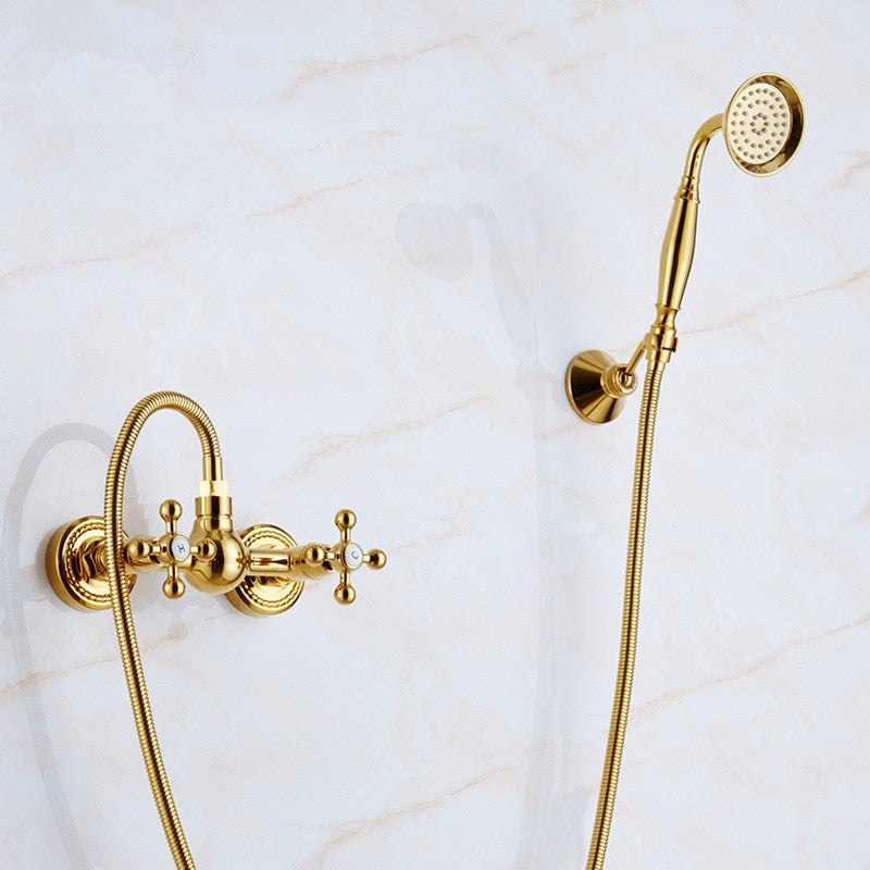 wall mounted gold bathroom shower faucet