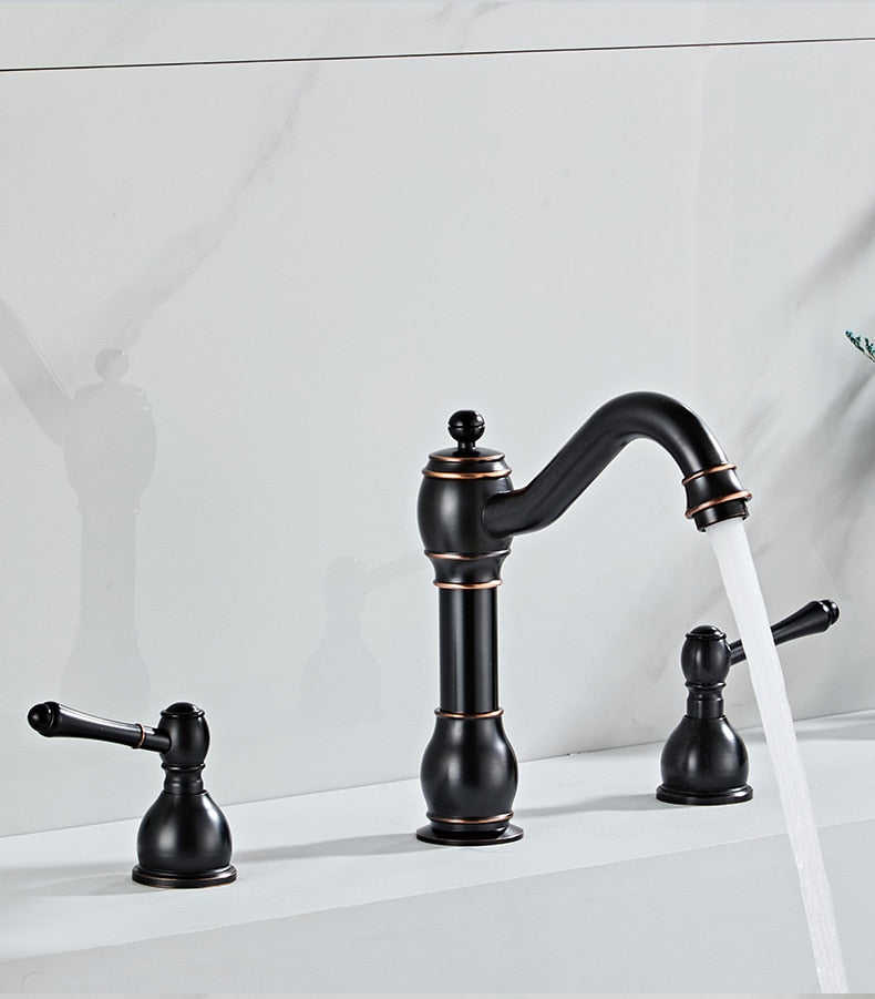 Widespread Antique Brass Double Handle Bathroom Faucet