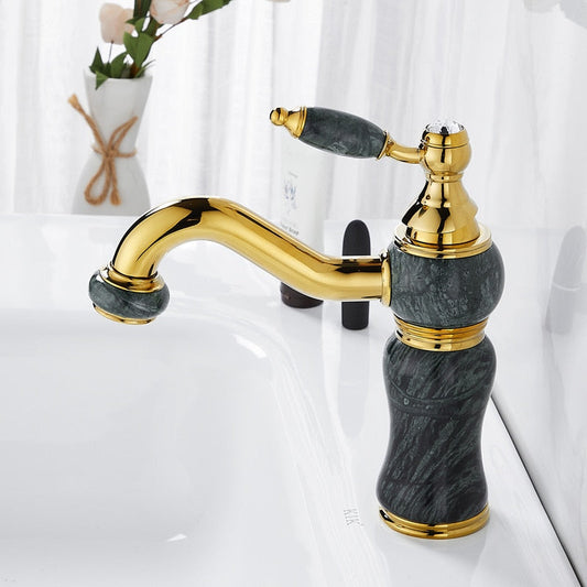 modern brass and marble bathroom faucet