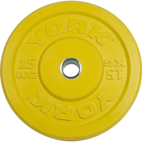 York Barbell Rubber Training Bumper Plate (Color, Metric) 15 kg