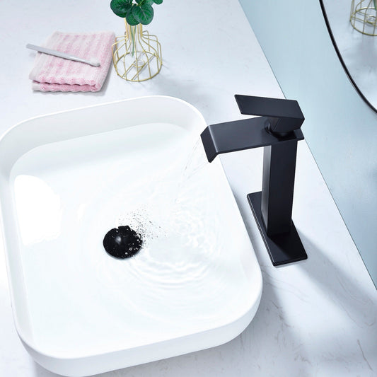 Waterfall Spout Bathroom Faucet Single Handle Bathroom Matte Black