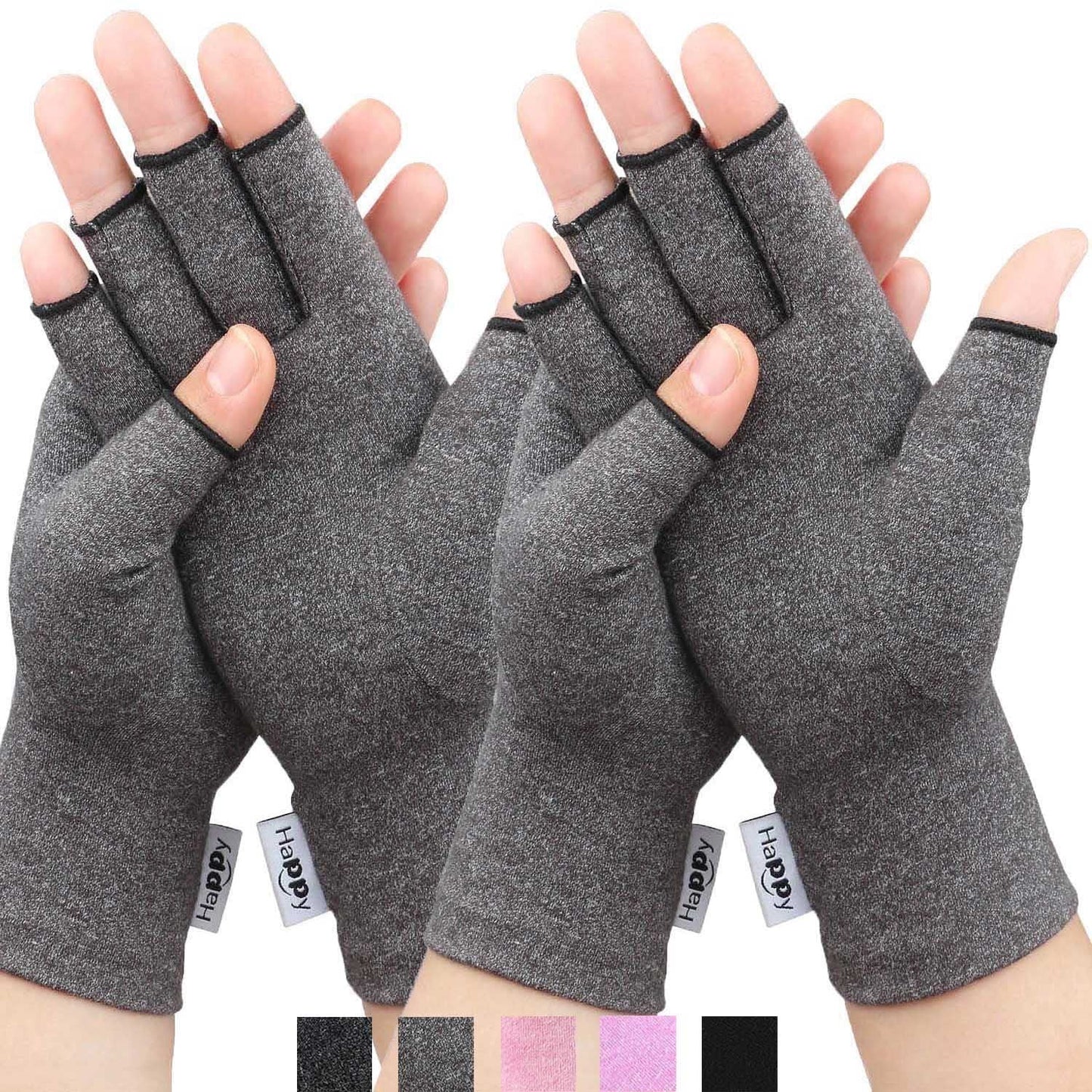 Happymart 2 Pairs Compression Gloves Arthritis Gloves, Fingerless Gloves for Women & Men,Gloves for Rheumatoid & Osteoarthritis (Pink, Medium-2 Pairs)
