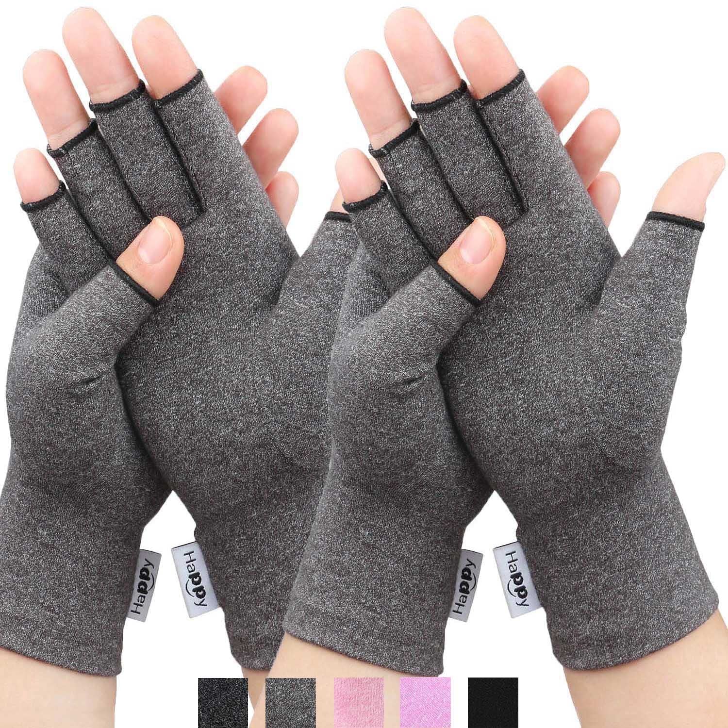 Happymart 2 Pairs Compression Gloves Arthritis Gloves, Fingerless Gloves for Women & Men,Gloves for Rheumatoid & Osteoarthritis (Pink, Medium-2 Pairs)
