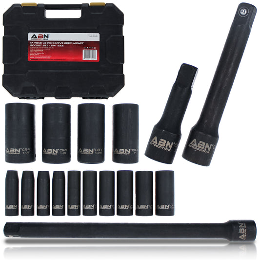 Impact Socket Set – 17 Pc 1/2 Inch Deep Sockets and Extension Bars