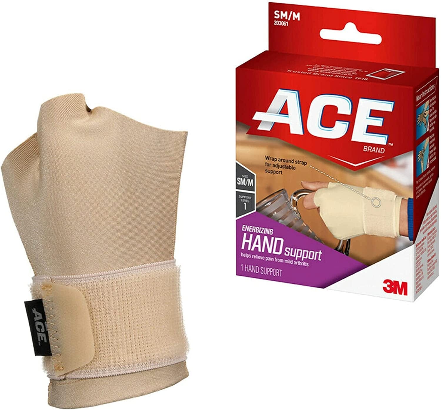 ACE Energizing Hand Support, Large/Extra Large, Beige, 1/Pack