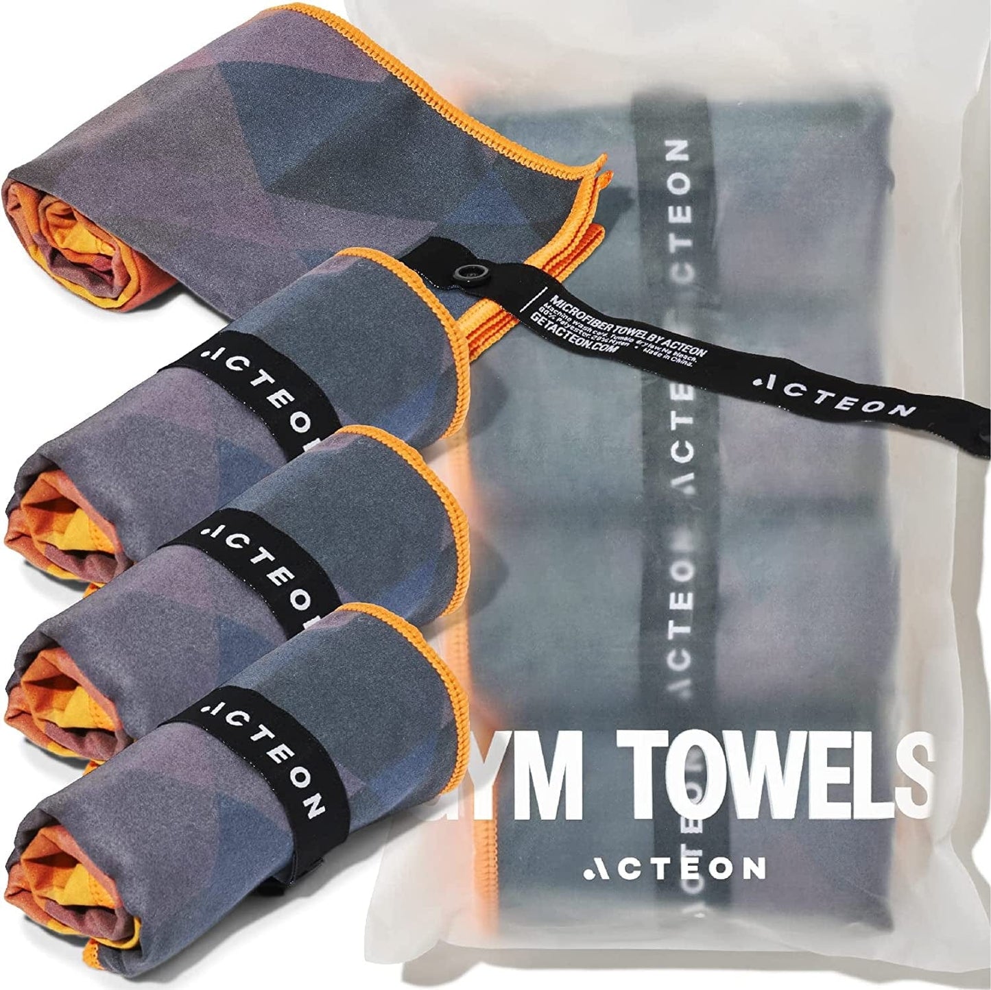 Acteon Microfiber Quick Dry Gym Towel, Silver ION Odor-Free Mega Absorbent Fiber (5-Pack), Fast Drying, Men & Women Small Workout Gear for Body Sweat, Beach, Working Out, Camping, Travel Towels