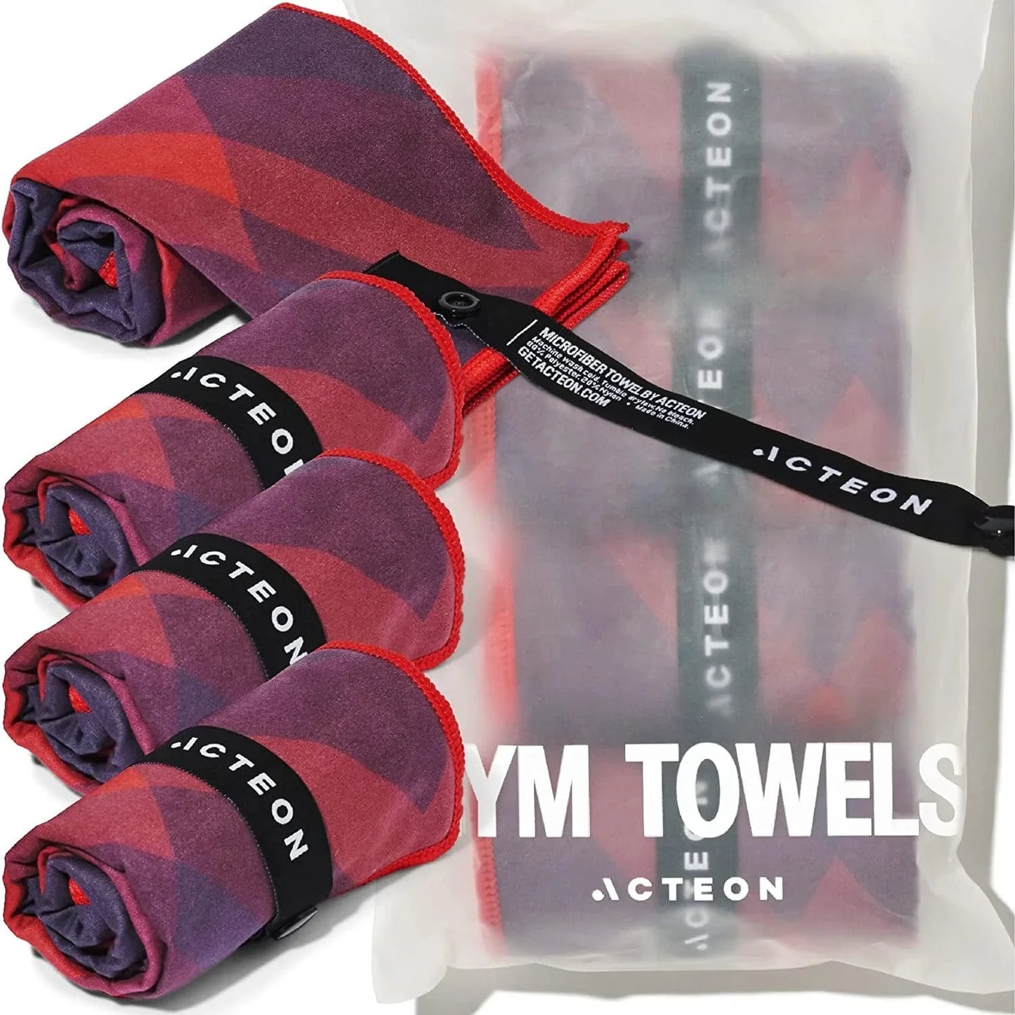 Acteon Microfiber Quick Dry Gym Towel, Silver ION Odor-Free Mega Absorbent Fiber (5-Pack), Fast Drying, Men & Women Small Workout Gear for Body Sweat, Beach, Working Out, Camping, Travel Towels