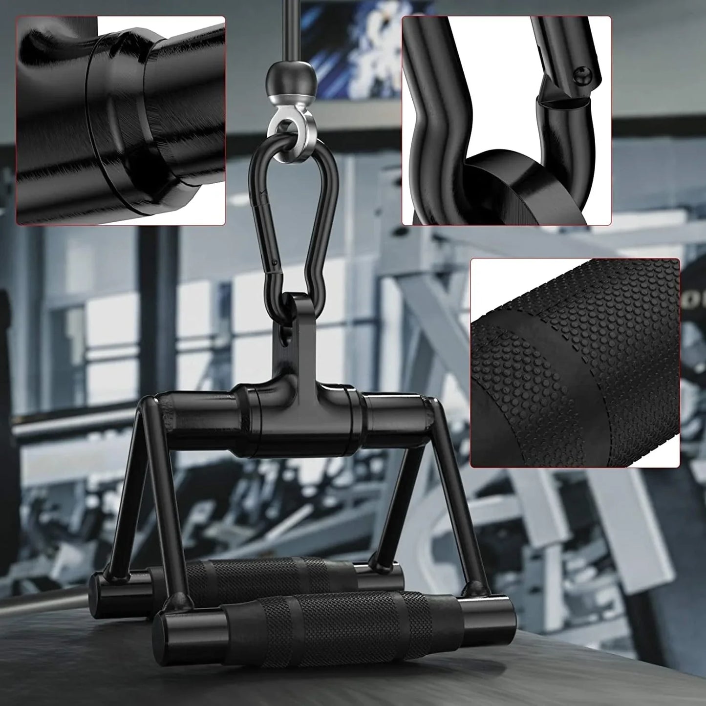 Allbingo Pro Black Steel Cable Attachment Handles,Ultra Heavy Duty Cable Machine Accessories with Rubber Grips for Tricep Rowing LAT Pulldown Press down T Bar Home Gym