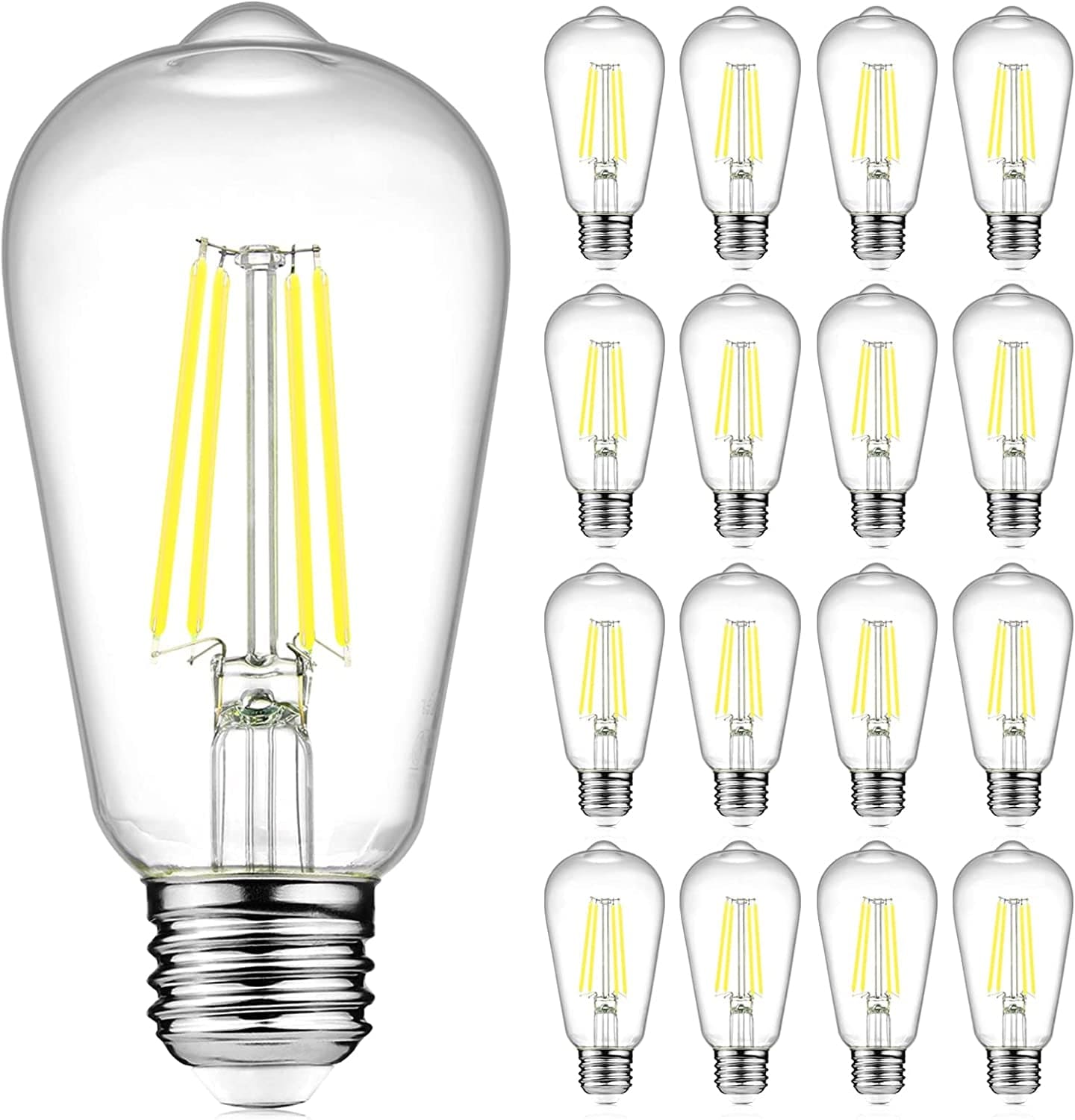 Ascher Vintage LED Edison Bulbs, 6W, Equivalent 60W, Non-Dimmable, High Brightness Warm White 2700K, ST58 Antique LED Filament Bulbs with 80+ CRI, E26 Medium Base, Clear Glass, Pack of 4