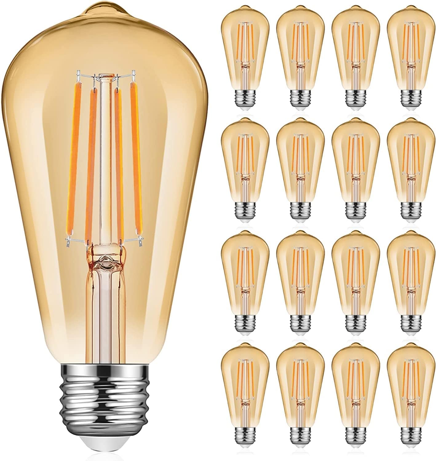 Ascher Vintage LED Edison Bulbs, 6W, Equivalent 60W, Non-Dimmable, High Brightness Warm White 2700K, ST58 Antique LED Filament Bulbs with 80+ CRI, E26 Medium Base, Clear Glass, Pack of 4