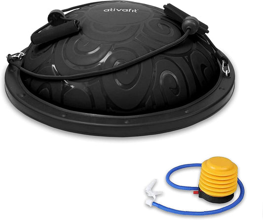 ATIVAFIT Balance Ball Half Exercise Ball Balance Trainer Inflatable Yoga Ball for Home Gym Workouts Core Strength Fitness Half Ball with Resistance Bands, Pump, Support to 660 Lbs