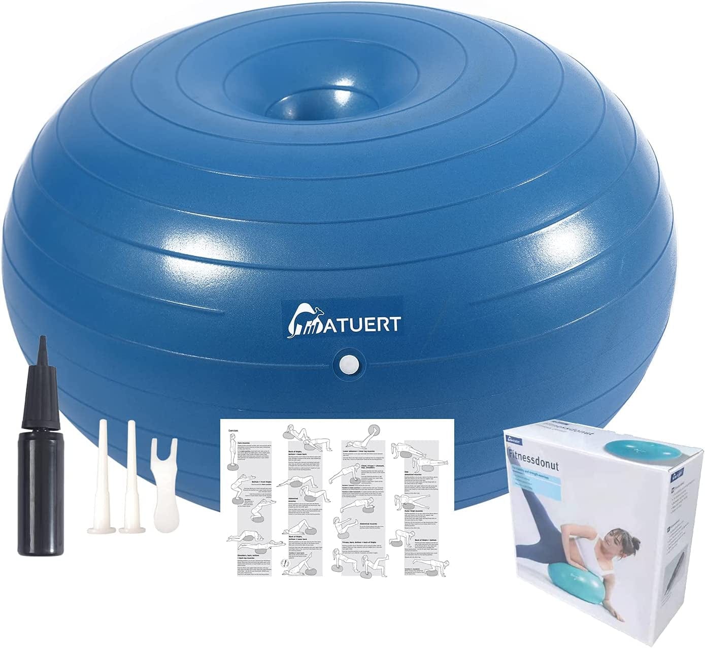 ATUERT Fitness Donut with Hand Pump, Stability and Strength Exercise, Core and Balance Training Inflatable Donut Ball Chair Cushion Seat for Classroom Home and Gym Workout