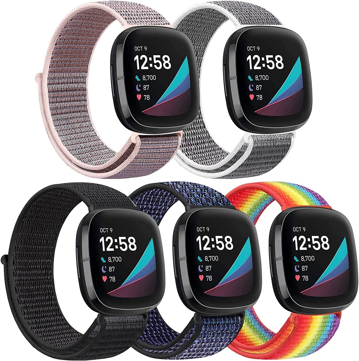 AVOD Nylon Bands Compatible with Fitbit Versa 3/Fitbit Sense, Soft Breathable Sport Adjustable Replacement Strap Women Man Wristband Accessories