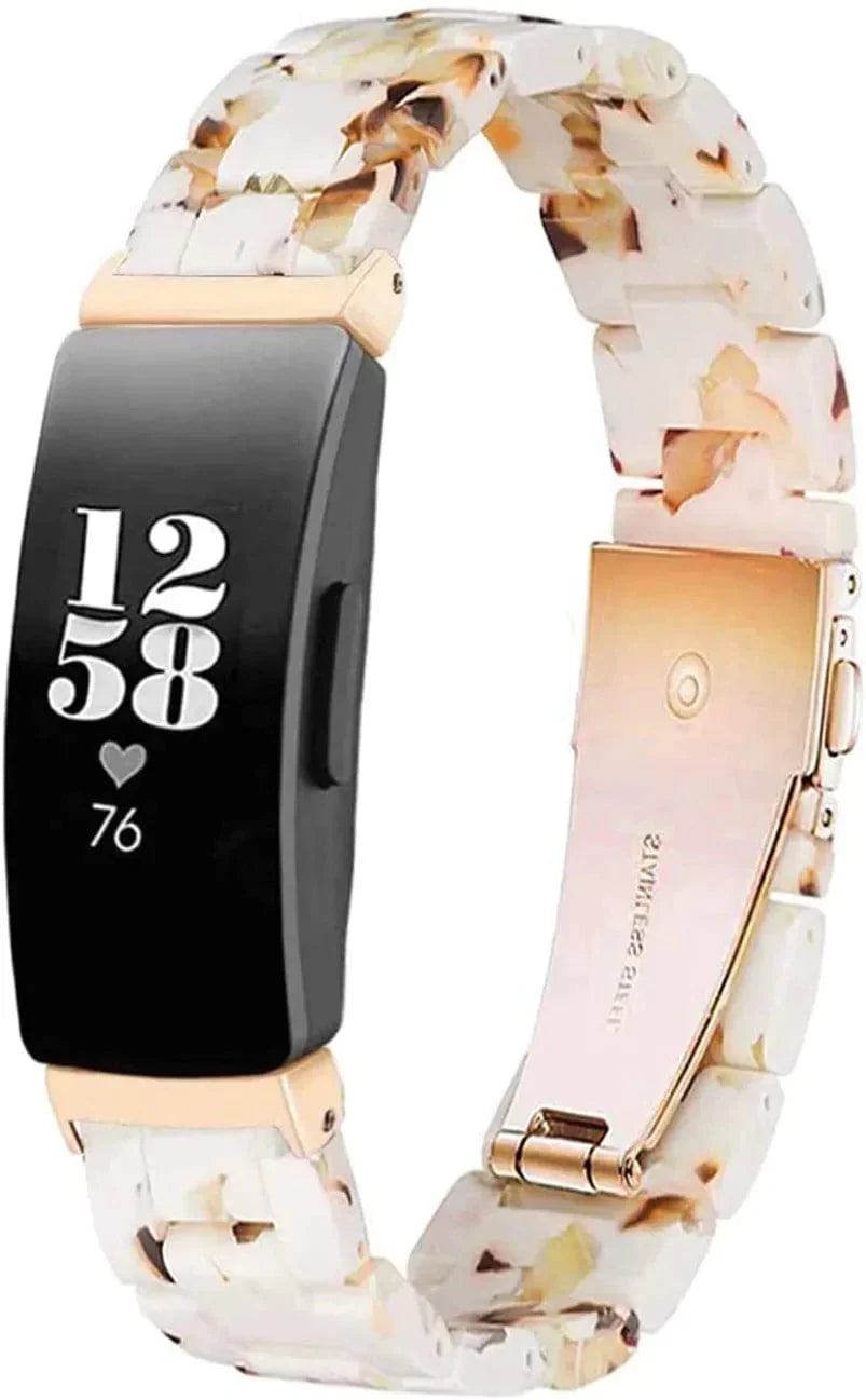 Ayeger Resin Band Compatible with Fitbit Inspire 2/Inspire Hr/Inspire/Ace 2 Fitness Tracker Women Men Resin Accessory Rose Gold Buckle Band Wristband Strap Blacelet(Tortoise-Tone)
