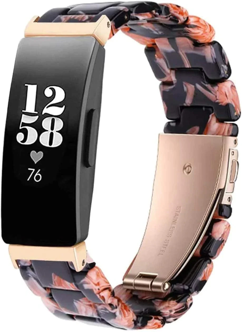 Ayeger Resin Band Compatible with Fitbit Inspire 2/Inspire Hr/Inspire/Ace 2 Fitness Tracker Women Men Resin Accessory Rose Gold Buckle Band Wristband Strap Blacelet(Tortoise-Tone)
