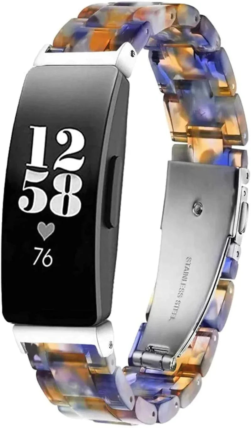 Ayeger Resin Band Compatible with Fitbit Inspire 2/Inspire Hr/Inspire/Ace 2 Fitness Tracker Women Men Resin Accessory Rose Gold Buckle Band Wristband Strap Blacelet(Tortoise-Tone)