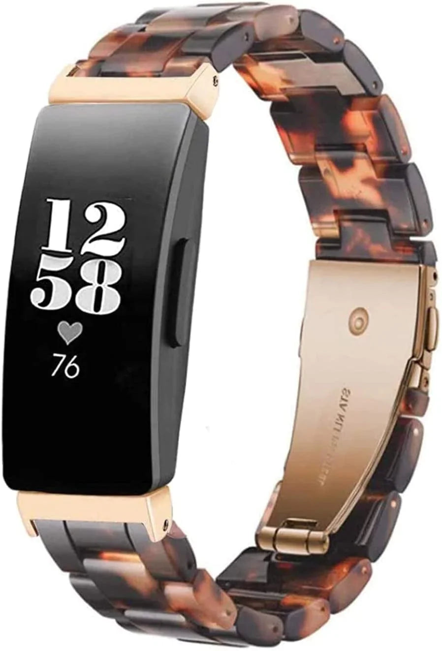 Ayeger Resin Band Compatible with Fitbit Inspire 2/Inspire Hr/Inspire/Ace 2 Fitness Tracker Women Men Resin Accessory Rose Gold Buckle Band Wristband Strap Blacelet(Tortoise-Tone)