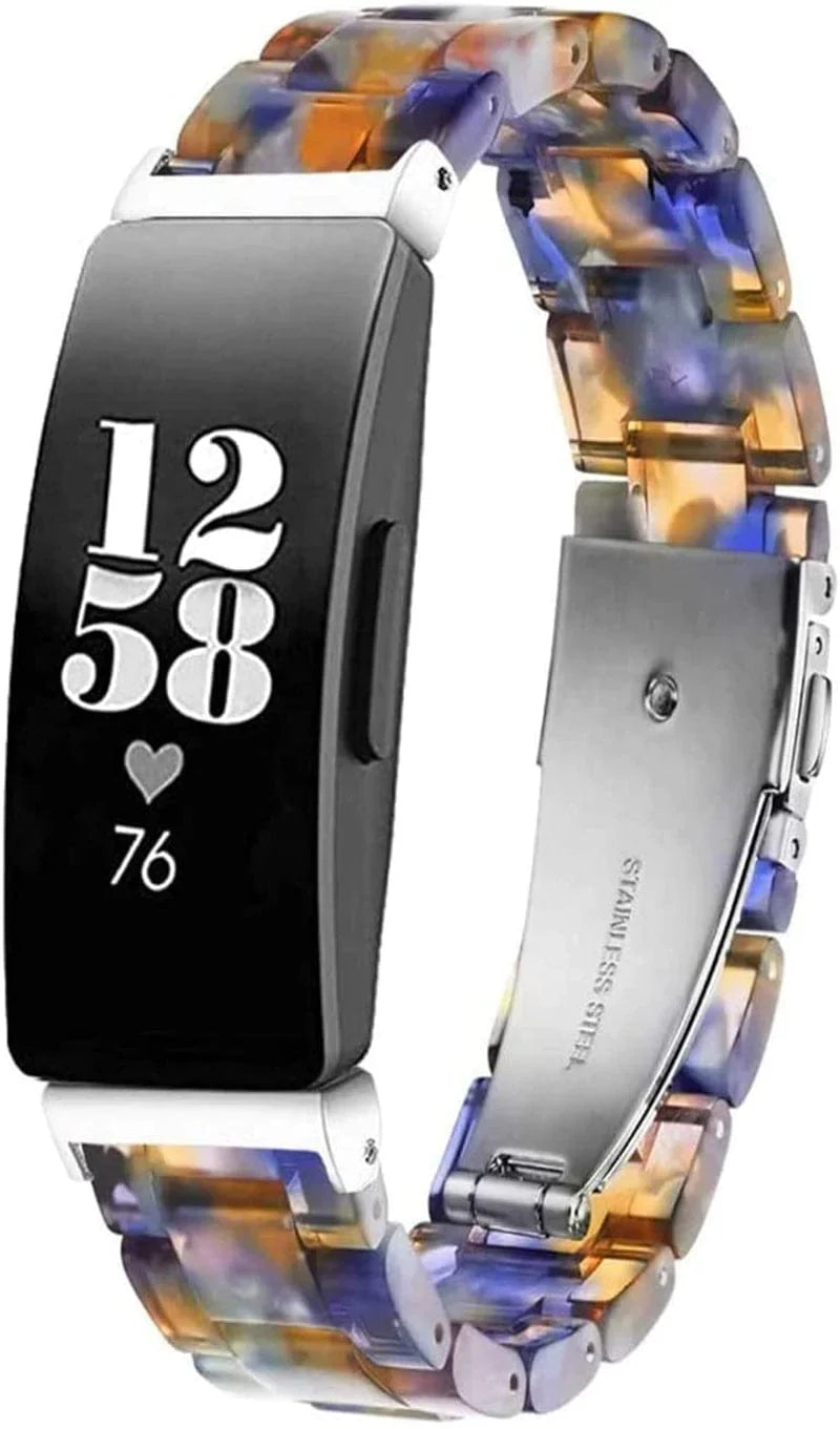 Ayeger Resin Band Compatible with Fitbit Inspire 2/Inspire Hr/Inspire/Ace 2 Fitness Tracker Women Men Resin Accessory Rose Gold Buckle Band Wristband Strap Blacelet(Tortoise-Tone)
