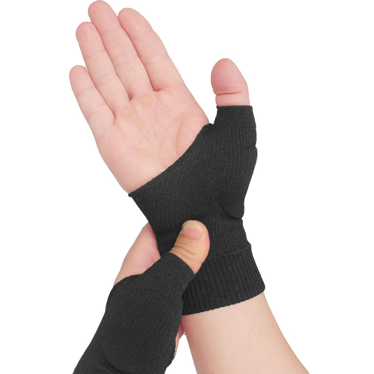 Thumb Compression Arthritis Gloves (1 Pair), Elastic Wrist Support Brace Fingerless Glove with Gel Thumb Injury Pads, Breathable Comfortable Carpal Tunnel Sleeve for Arthritis, Joint Pain, Tendonitis, Sprains (Black)